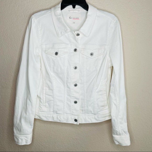 Two by Vince Camuto Jean Jacket White Button Down Front Pockets Denim Coat - Picture 16 of 16